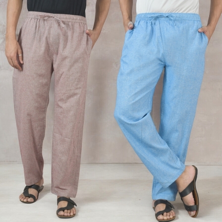 Combo of 2 Cotton Men Handloom Pant Sky Blue and Purple-49321