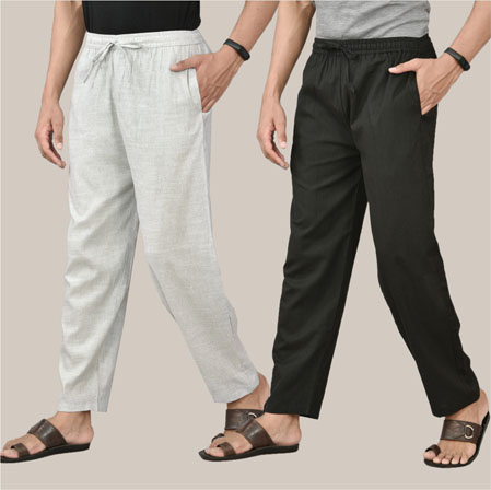 Combo of 2 Cotton Men Handloom Pant White and Black-36624