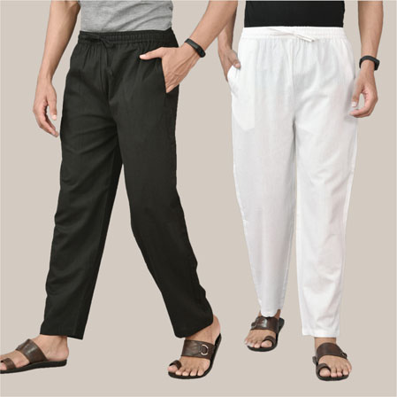 Combo of 2 Cotton Men Handloom Pant White and Black-36625