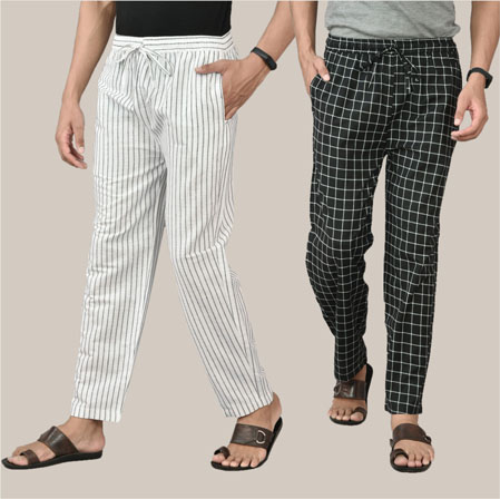 Combo of 2 Cotton Men Handloom Pant White and Black-36736