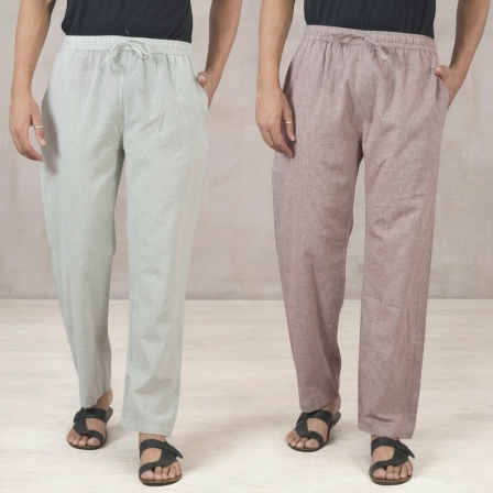 Combo of 2 Cotton Men Handloom Pant White and Purple-49315