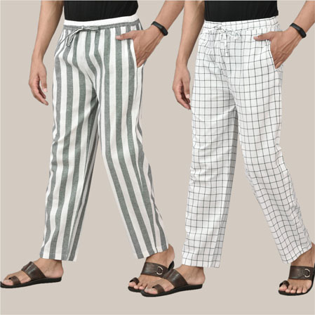 Combo of 2 Cotton Men Handloom Pant White and White-36745