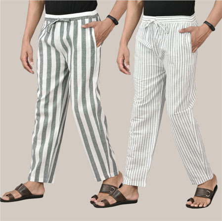 Combo of 2 Cotton Men Handloom Pant White and White-36747