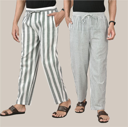 Combo of 2 Cotton Men Handloom Pant White and White-36748