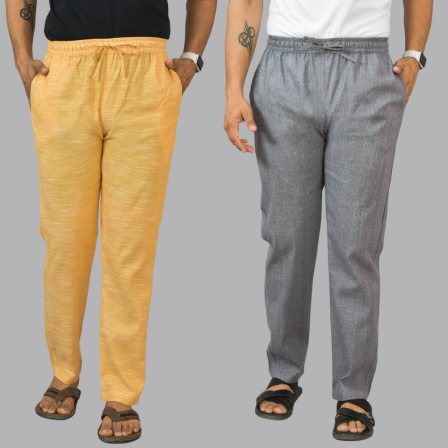 Combo of 2 Cotton Men Handloom Pant Yellow and Dark Gray-44449