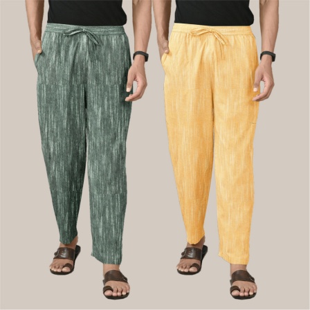 Combo of 2 Cotton Men Handloom Pant Yellow and Gray-40104