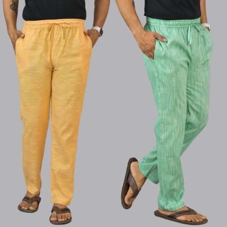 Combo of 2 Cotton Men Handloom Pant Yellow and Green-44444