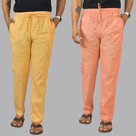 Combo of 2 Cotton Men Handloom Pant Yellow and Peach-44445