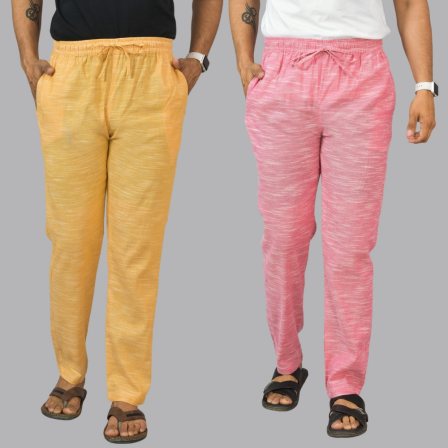 Combo of 2 Cotton Men Handloom Pant Yellow and Pink-44447
