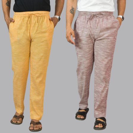 Combo of 2 Cotton Men Handloom Pant Yellow and Purple-44448