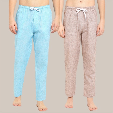 Combo of 2 Cotton Men Handloom Pyjama Pant Beige and Denim-39493