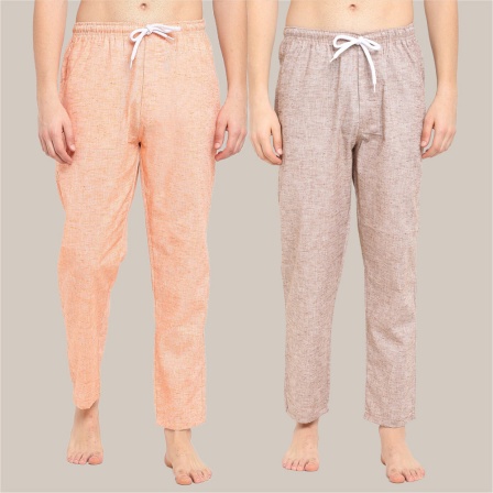 Combo of 2 Cotton Men Handloom Pyjama Pant Beige and Peach-39498