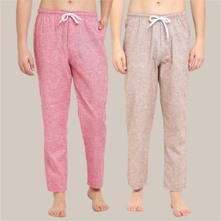 Combo of 2 Cotton Men Handloom Pyjama Pant Beige and Pink-39507