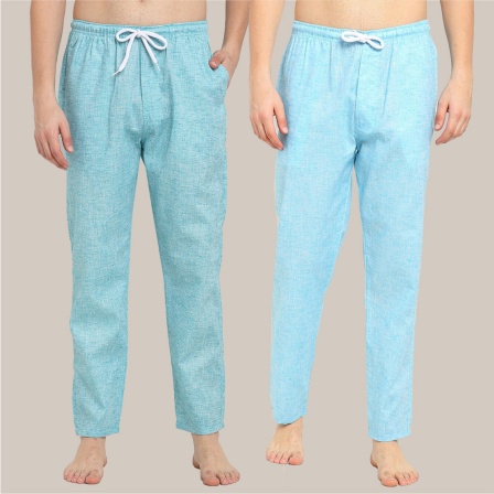Combo of 2 Cotton Men Handloom Pyjama Pant Cyan and Denim-39494