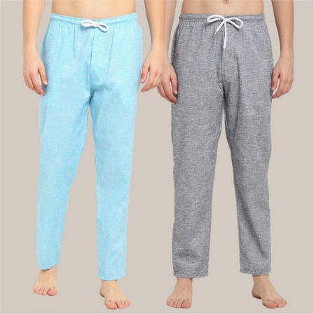 Combo of 2 Cotton Men Handloom Pyjama Pant Gray and Denim-39491