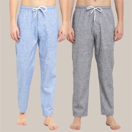 Combo of 2 Cotton Men Handloom Pyjama Pant Gray and Sky Blue-39500