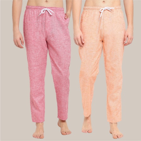 Combo of 2 Cotton Men Handloom Pyjama Pant Pink and Peach-39497