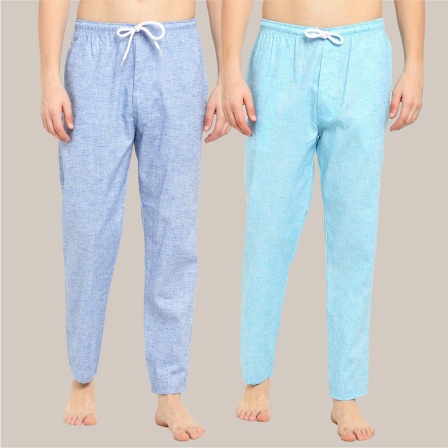 Combo of 2 Cotton Men Handloom Pyjama Pant Sky Blue and Denim-39490