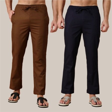 Combo of 2 Men Pyjama Pant Cotton Brown and Navy Blue-39483
