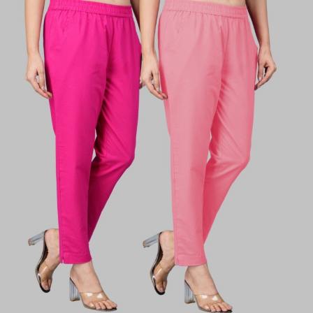 Combo of 2 Cotton Pink and Baby Pink Women Regular Fit Solid Trousers-47589