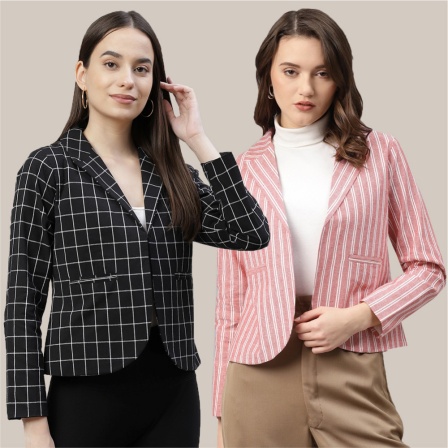 Combo of 2 Cotton Pink and Black Open Front Blazers-42830