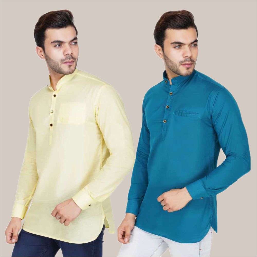 Buy Slim Fit Solid Nehru Collar Casual Kurtas Cream And Blue Combo Of 2 Buy Slim Fit Solid Nehru Collar Casual Kurtas Cream And Blue Combo Of 2
