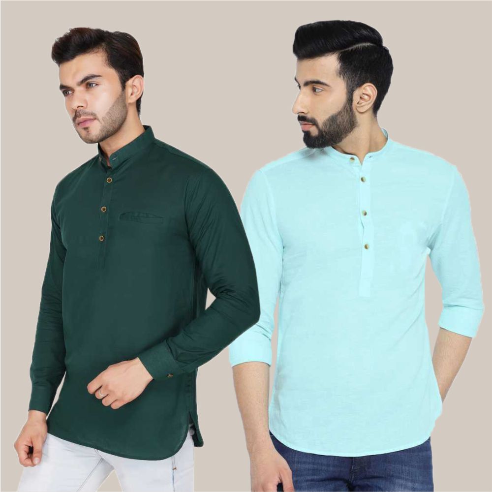 Combo Of 2 Men Cotton Nehru Collar Kurtas Combo Of 2 Men Cotton Nehru Collar Kurtas