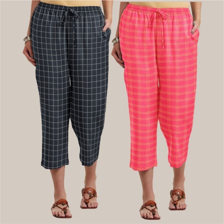 Combo of 2 Cotton Women Culottes Black and Peach-39613