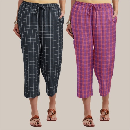 Combo of 2 Cotton Women Culottes Black and Purple-39548