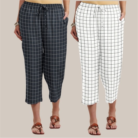 Combo of 2 Cotton Women Culottes Black and White-39593