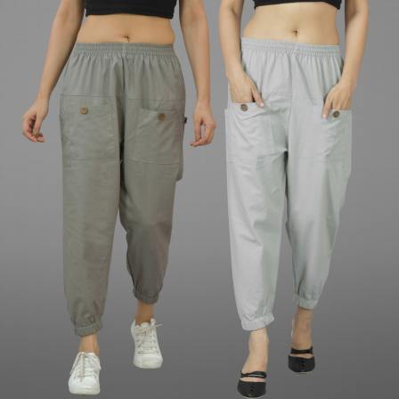 Combo of 2 Gray and Light Gray Pure Cotton Four Pocket Cargo Pants-45517