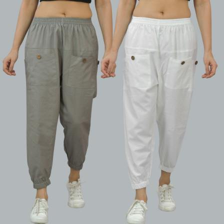 Combo of 2 Gray and White Pure Cotton Four Pocket Cargo Pants-45384