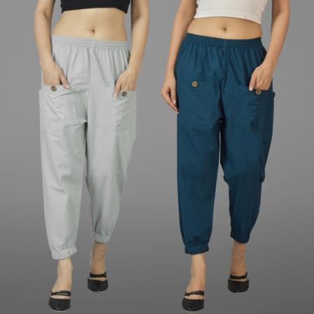 Combo of 2 Light Gray and Denim Pure Cotton Four Pocket Cargo Pants-45525