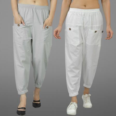 Combo of 2 Light Gray and White Pure Cotton Four Pocket Cargo Pants-45526