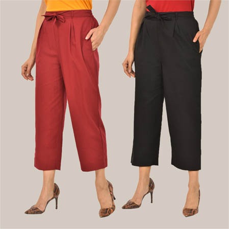 Combo of 2 Maroon and Black Cotton Culottes-38497
