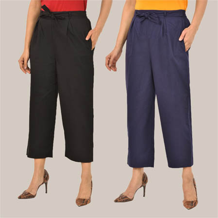 Combo of 2 Navy Blue and Black Cotton Culottes-38496