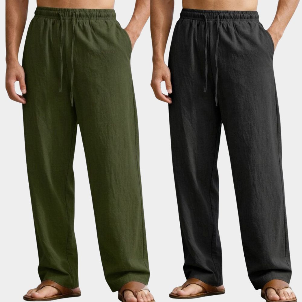 Combo of 2 Premium Linen Relaxed Fit Loose Fit Men Pant Army Green and Black-51567