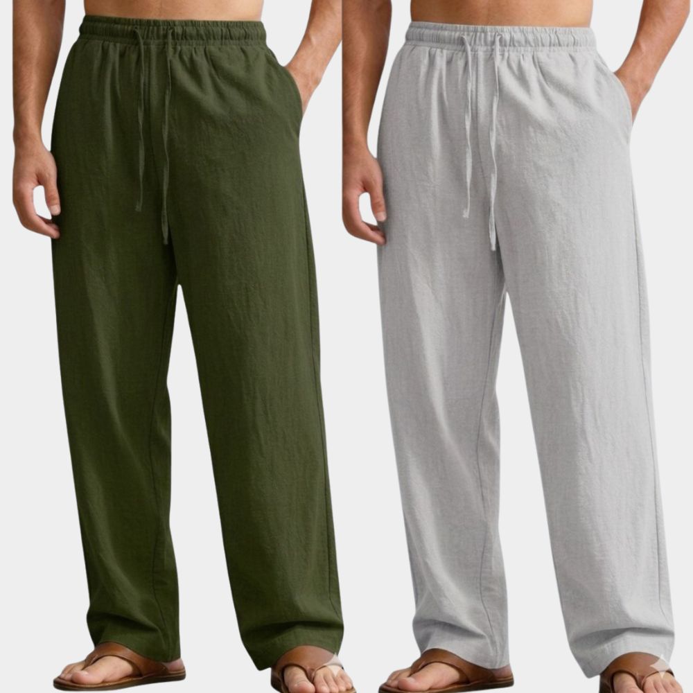 Combo of 2 Premium Linen Relaxed Fit Loose Fit Men Pant Army Green and Light Gray-51571