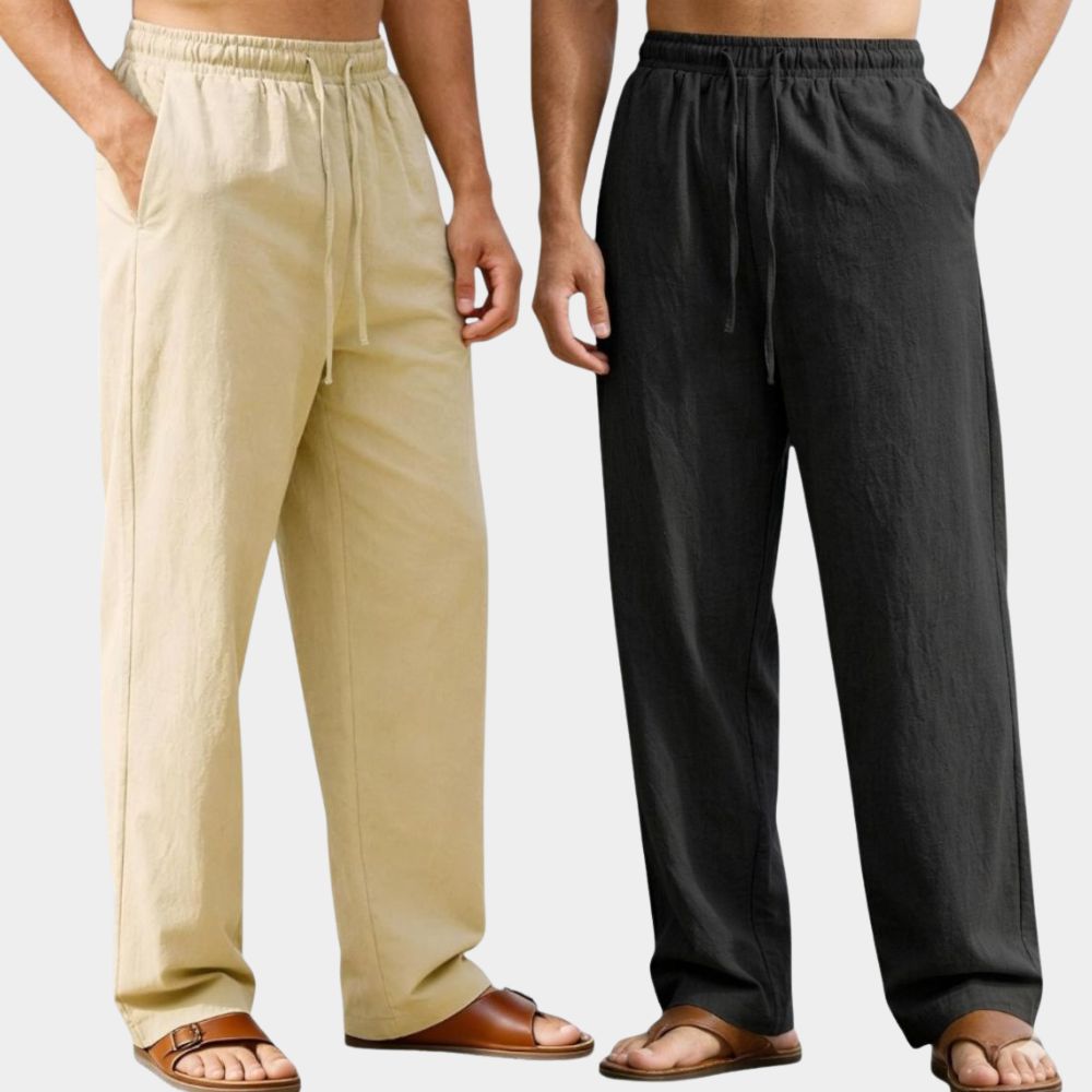 Combo of 2 Premium Linen Relaxed Fit Loose Fit Men Pant Beige and Black-51575