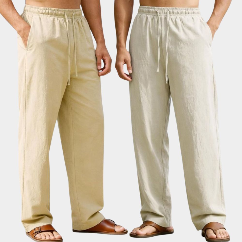 Combo of 2 Premium Linen Relaxed Fit Loose Fit Men Pant Beige and Off White-51581