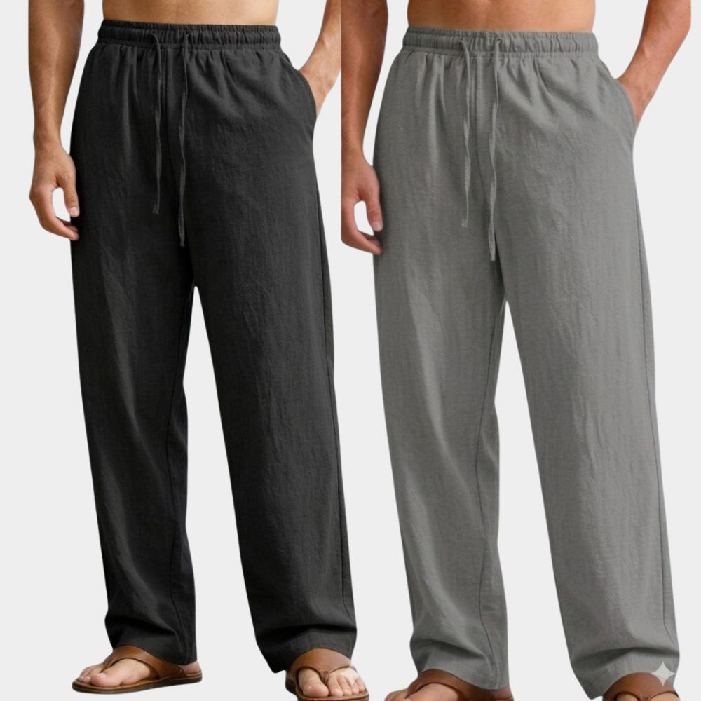 Combo of 2 Premium Linen Relaxed Fit Loose Fit Men Pant Black and Gray-51584