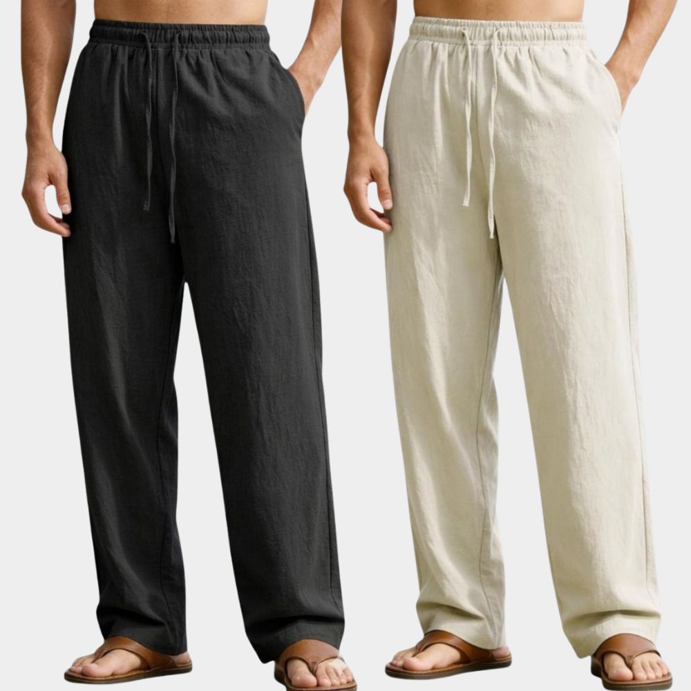 Combo of 2 Premium Linen Relaxed Fit Loose Fit Men Pant Black and Off White-51588