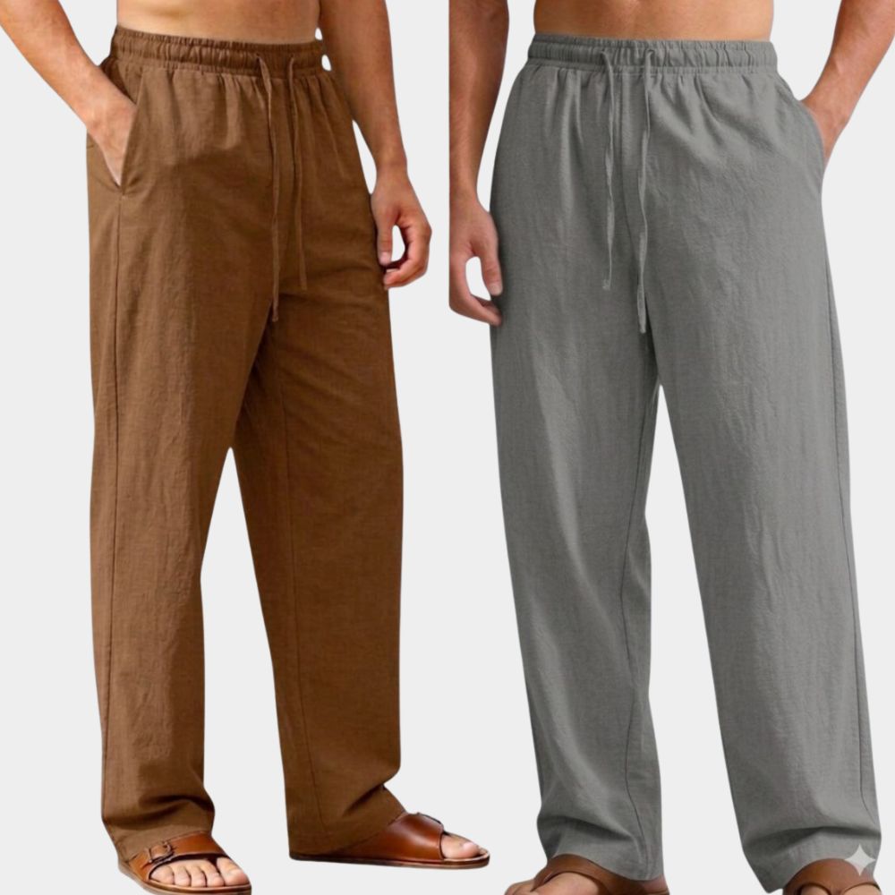 Combo of 2 Premium Linen Relaxed Fit Loose Fit Men Pant Brown and Gray-51590