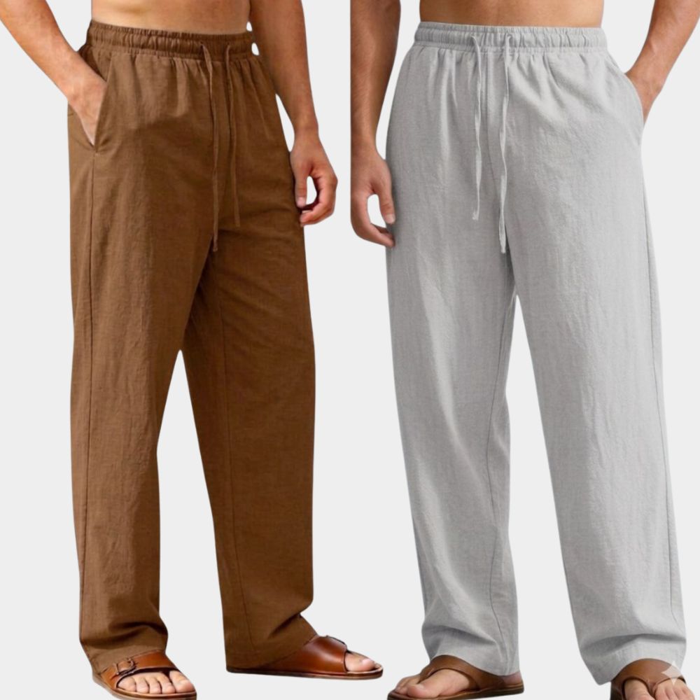 Combo of 2 Premium Linen Relaxed Fit Loose Fit Men Pant Brown and Light Gray-51592