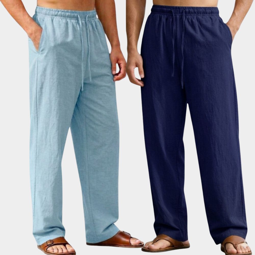 Combo of 2 Premium Linen Relaxed Fit Loose Fit Men Pant Light Blue and Navy Blue-51602
