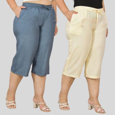 Combo of 2 Rayon Plus Size Ethnic Wear Culotte Women Pants Cream and Gray-48480