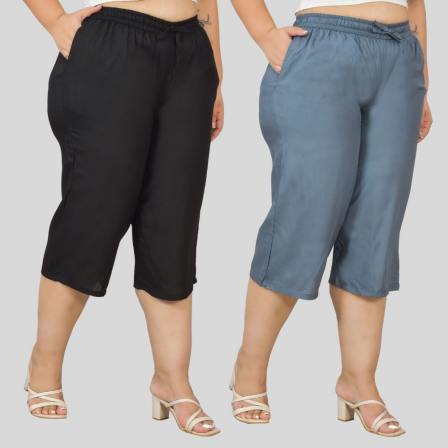Combo of 2 Rayon Plus Size Ethnic Wear Culotte Women Pants Gray and Black-48487