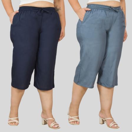 Combo of 2 Rayon Plus Size Ethnic Wear Culotte Women Pants Gray and Navy Blue-48486