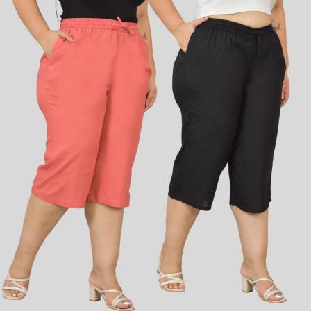 Combo of 2 Rayon Plus Size Ethnic Wear Culotte Women Pants Peach and Black-48478