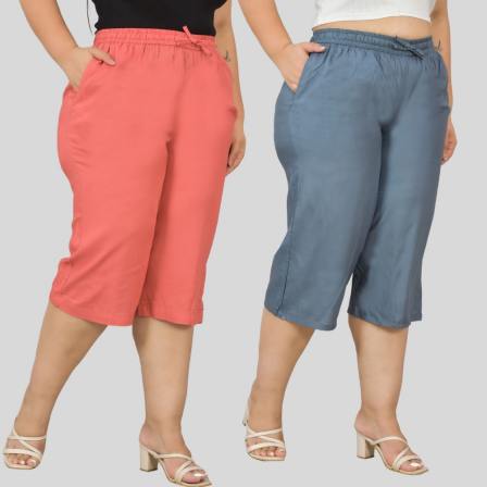 Combo of 2 Rayon Plus Size Ethnic Wear Culotte Women Pants Peach and Gray-48476